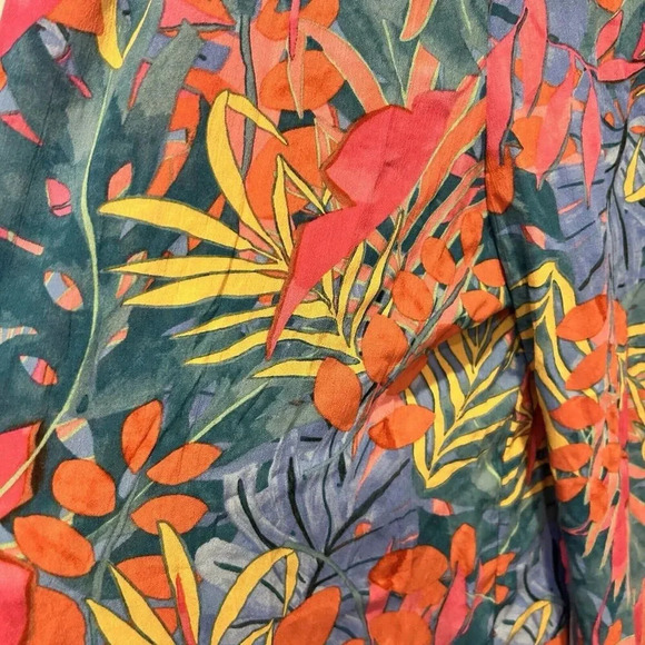 Kona Sol Pants Women's L Pull on Rayon Smock Waist Wide Slit Leg Tropical Lounge - Picture 2 of 7